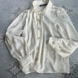 Zara Pearl Detail Buttondown Blouse